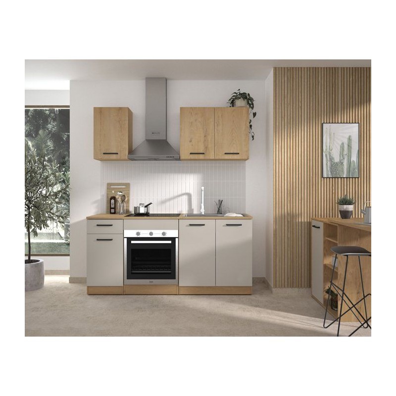 ALPAGA - Cuisine complete - Chene silva / Grege - 180 x 60/31 x 211 cm