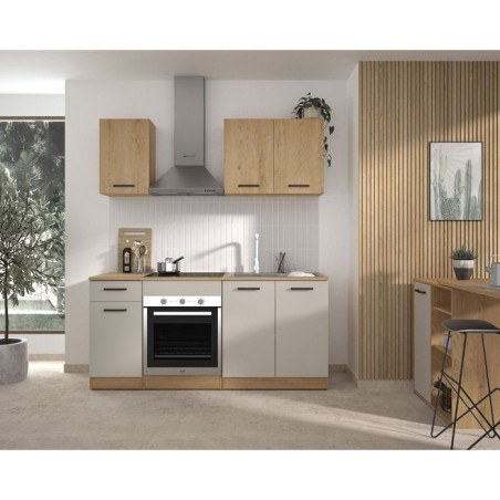 ALPAGA - Cuisine complete - Chene silva / Grege - 180 x 60/31 x 211 cm