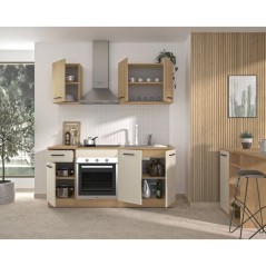 ALPAGA - Cuisine complete - Chene silva / Grege - 180 x 60/31 x 211 cm - Avec meuble four et plan de travail - GAMI