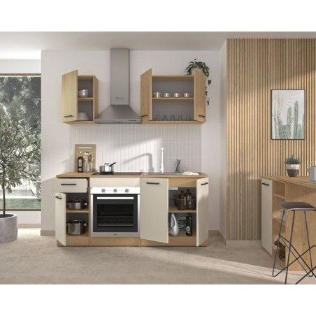 ALPAGA - Cuisine complete - Chene silva / Grege - 180 x 60/31 x 211 cm - Avec meuble four et plan de travail - GAMI