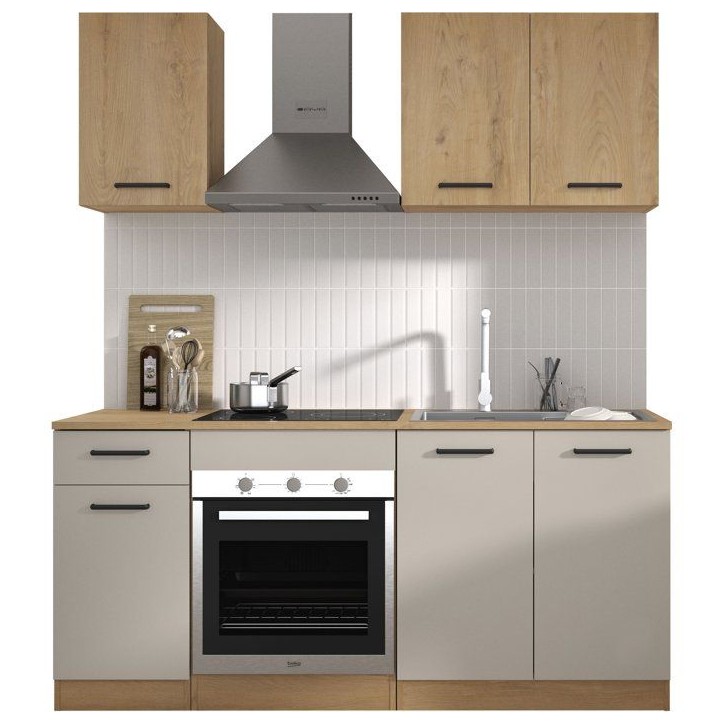 ALPAGA - Cuisine complete - Chene silva / Grege - 180 x 60/31 x 211 cm - Avec meuble four et plan de travail - GAMI ALPAGA - Cuisine complete - Chene silva / Grege - 180 x 60/31 x 211 cm - Avec meuble four et plan de travail - GAMI
