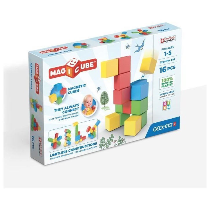 Blocs magnétiques - GEOMAG - Set créatif - 16 pieces - Éducatif - Plastique recyclé - Des 12 mois