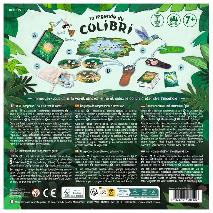 Jeu de société Coopératif - SENTOSPHERE - La légende du colibri - Sauver la foret en équipe - Adresse - Réflexes - Des 7 a Jeu de société Coopératif - SENTOSPHERE - La légende du colibri - Sauver la foret en équipe - Adresse - Réflexes - Des 7 a