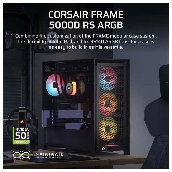 Boitier PC - CORSAIR - FRAME 5000D Mid-Tower Airflow Case - Radiateur jusqu'a 420 mm - Noir Boitier PC - CORSAIR - FRAME 5000D Mid-Tower Airflow Case - Radiateur jusqu'a 420 mm - Noir