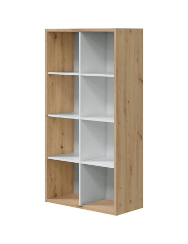 Bibliotheque étagere NOA - Blanc et chene - 8 cases - 137x71,5x33 cm
