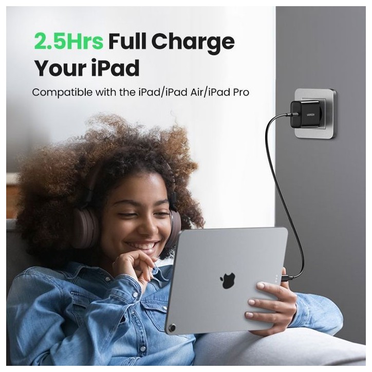 Chargeur secteur - UGREEN - 1 Port USB-C - 20W - Noir
