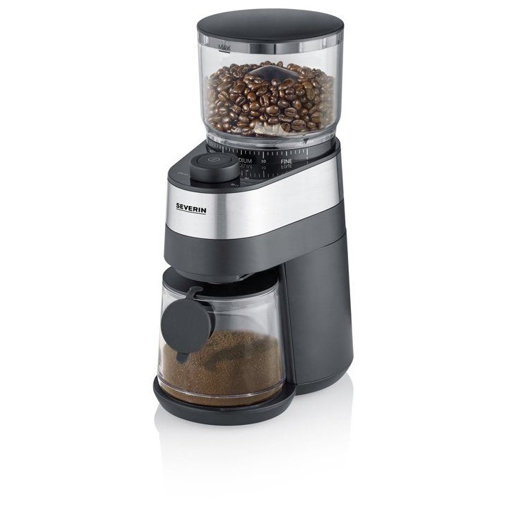 Broyeur a café professionnel - SEVERIN - KM 3880 - 140 W - Mouture réglable sur 30 niveaux - Jusqua 12 tasses - noir/brossé i Broyeur a café professionnel - SEVERIN - KM 3880 - 140 W - Mouture réglable sur 30 niveaux - Jusqua 12 tasses - noir/brossé i