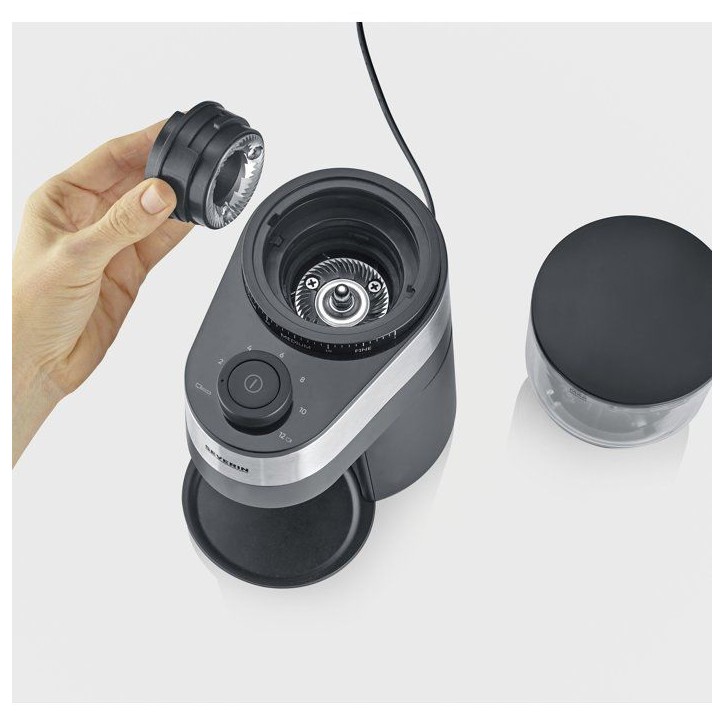 Broyeur a café professionnel - SEVERIN - KM 3880 - 140 W - Mouture réglable sur 30 niveaux - Jusqua 12 tasses - noir/brossé i Broyeur a café professionnel - SEVERIN - KM 3880 - 140 W - Mouture réglable sur 30 niveaux - Jusqua 12 tasses - noir/brossé i