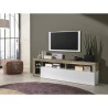 Meuble TV 1 porte - Finition Blanc Laqué et Effet Bois Vintage - L 18
