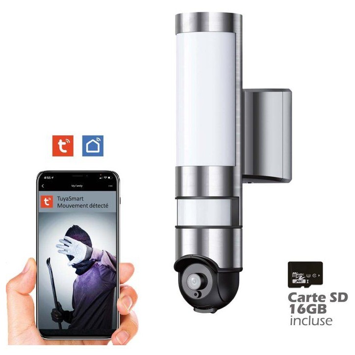 Caméra extérieure - KYF - Connectée Wifi - Rotative - Filaire - 220V - Eclairage LED 1600 Lm Caméra extérieure - KYF - Connectée Wifi - Rotative - Filaire - 220V - Eclairage LED 1600 Lm