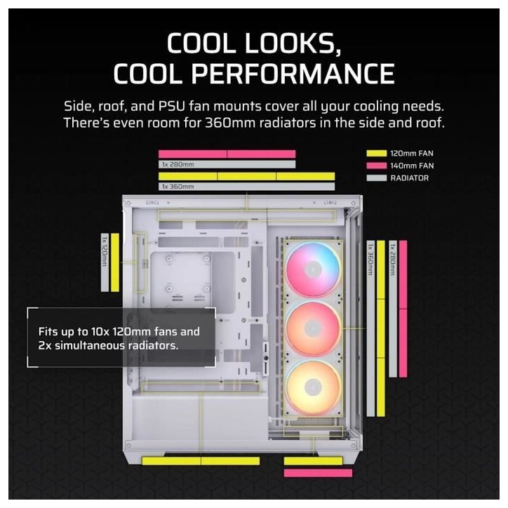Boitier PC - CORSAIR - 3500X LXR LINK Tempered Glass Mid-Tower - 3 ventilateurs RGB a rotor inversé - Blanc