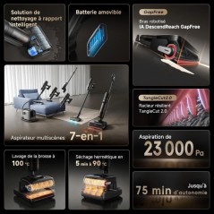 DREAME H15 Mix Aspirateur Laveur 7-en-1 - Bras robotique IA - Nettoyage des Bords Triple - 23 kPa - Lavage Brosse a l'eau a 100