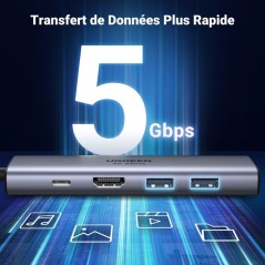 Adaptateur USB-C multifonction - UGREEN - Avec PD - Gris