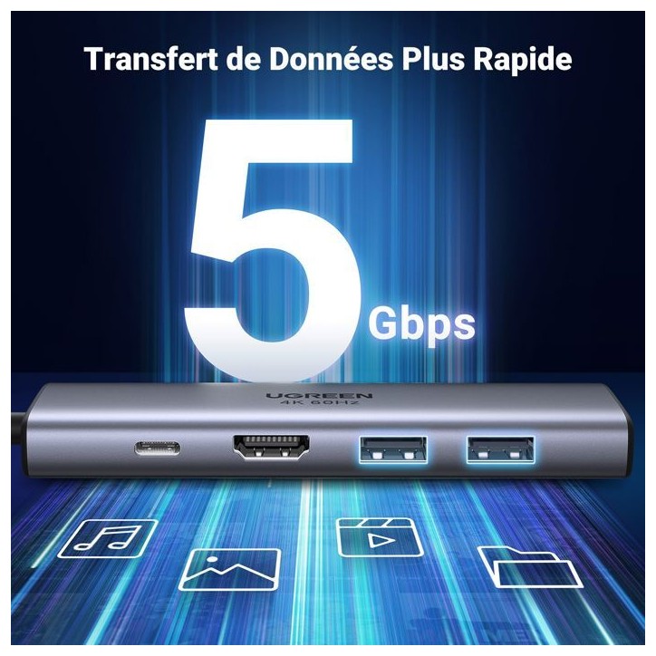 Adaptateur USB-C multifonction - UGREEN - Avec PD - Gris Adaptateur USB-C multifonction - UGREEN - Avec PD - Gris