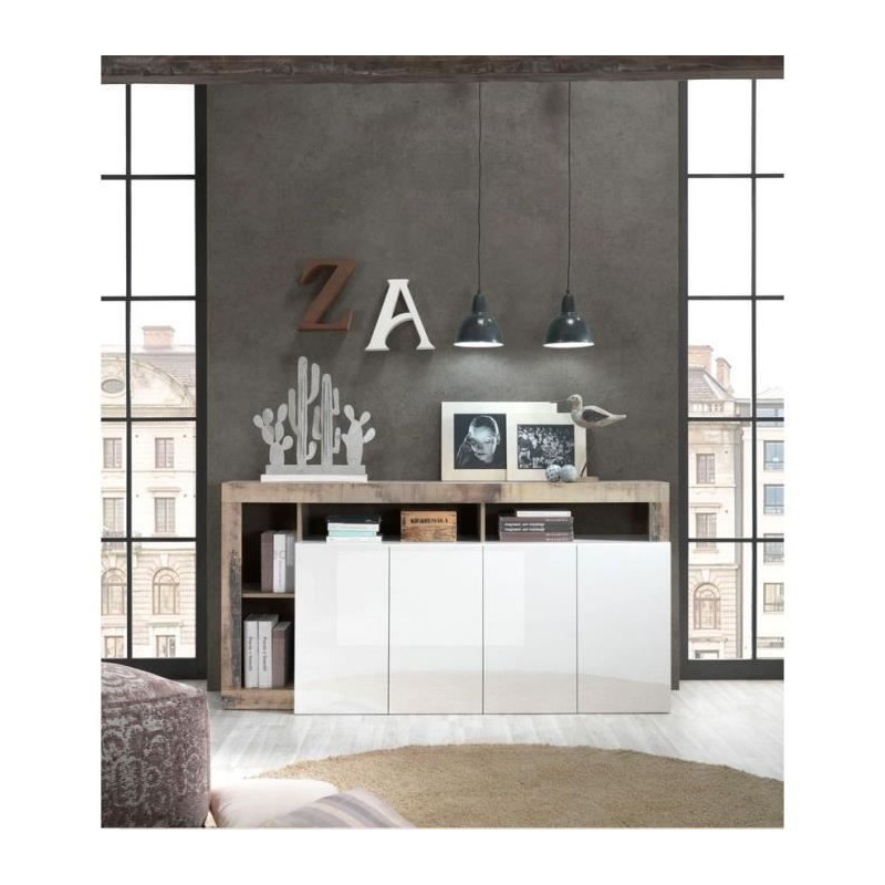 Buffet MAESTRO - Panneaux de particules - Effet Bois Vintage et blanc Buffet MAESTRO - Panneaux de particules - Effet Bois Vintage et blanc