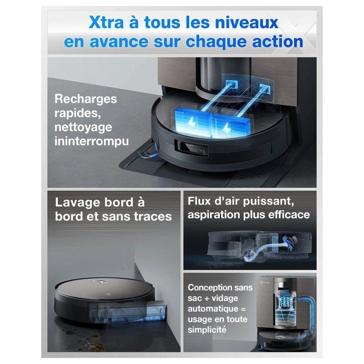 ECOVACS X11 OMNICYCLONE - Robot Aspirateur Laveur sans Sac - 19500 Pa - Charge rapide PowerBoost - Idéal Animaux - Brosse anti- ECOVACS X11 OMNICYCLONE - Robot Aspirateur Laveur sans Sac - 19500 Pa - Charge rapide PowerBoost - Idéal Animaux - Brosse anti-