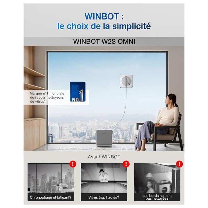 ECOVACS W2s OMNI - Robot Nettoyeur de vitres avec Station - Nettoyage Intelligent Bord a Bord TruEdge - Charge en Fonctionnement