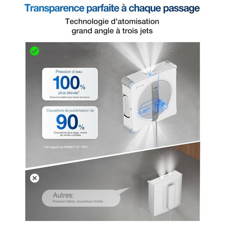 ECOVACS W2s OMNI - Robot Nettoyeur de vitres avec Station - Nettoyage Intelligent Bord a Bord TruEdge - Charge en Fonctionnement