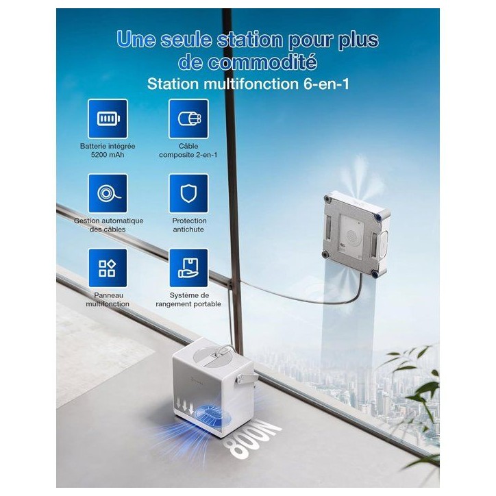 ECOVACS W2s OMNI - Robot Nettoyeur de vitres avec Station - Nettoyage Intelligent Bord a Bord TruEdge - Charge en Fonctionnement