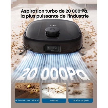 EUFY Omni E25 - Robot Aspirateur Laveur - Systeme HydroJet - 20 000 Pa - Brosses démelantes DuoSpiral - Station Tout-en-Un