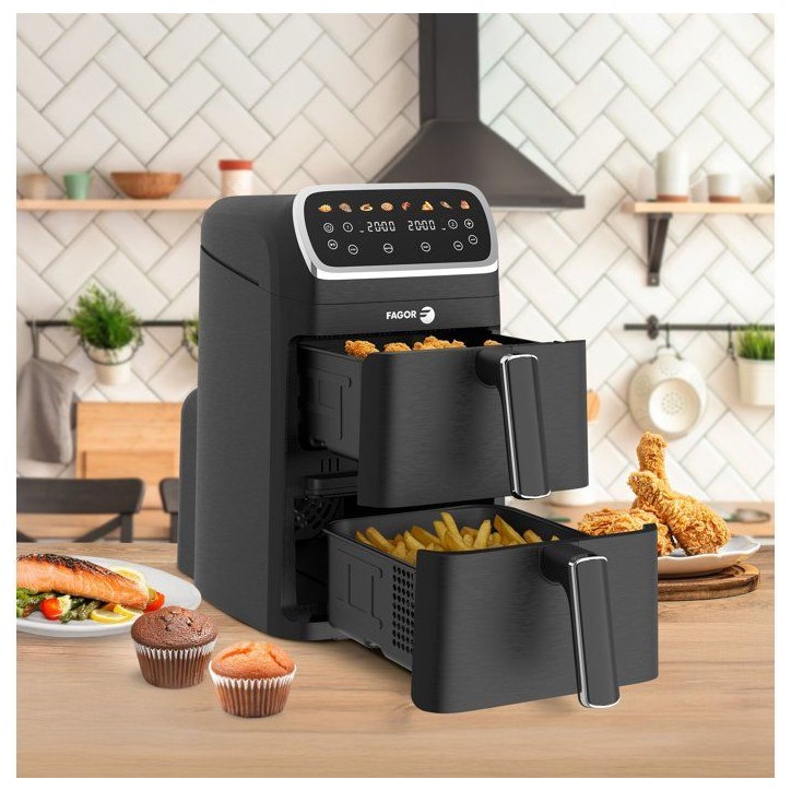 Friteuse sans huile - FAGOR - FG7503 - Capacité 8 L - Double cuves 4 L - 8 programmes - 2600 W Friteuse sans huile - FAGOR - FG7503 - Capacité 8 L - Double cuves 4 L - 8 programmes - 2600 W