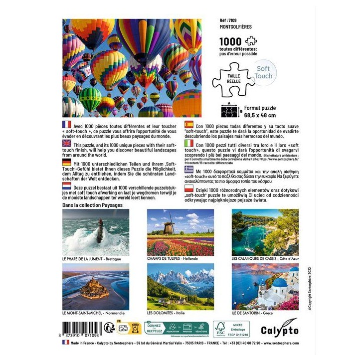 Puzzle - SENTOSPHERE - Calypto - 1000 pieces - Montgolfieres - Toucher soyeux - Des 9 ans Puzzle - SENTOSPHERE - Calypto - 1000 pieces - Montgolfieres - Toucher soyeux - Des 9 ans