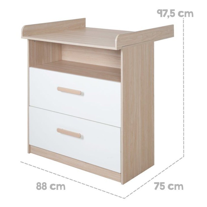 Commode a langer évolutive - ROBA - CABANE - 2 tiroirs - Extension a langer amovible - Chene / Blanc Commode a langer évolutive - ROBA - CABANE - 2 tiroirs - Extension a langer amovible - Chene / Blanc
