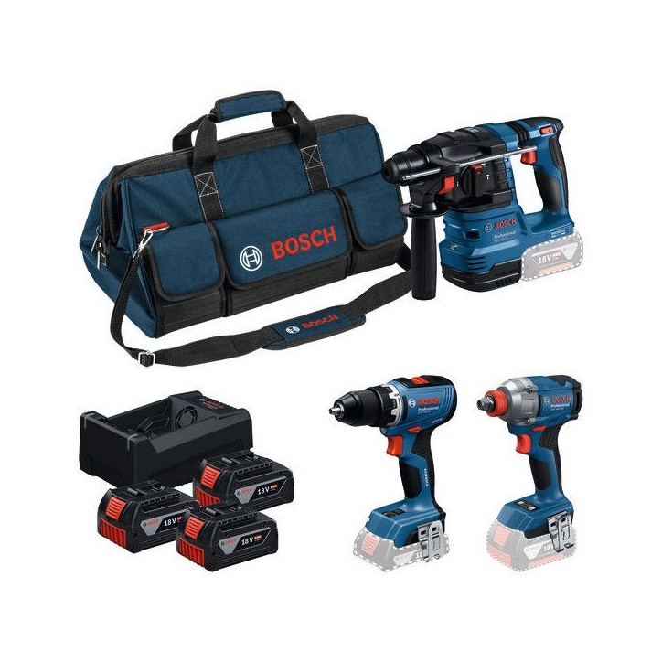 COMBO KIT 3 OUTILS 18V : GSR 18V-65 + GDX 18V-285 + GBH 18V-22 +GBA 18V 3x5,0Ah + GAL 12V-18V-80 + sac COMBO KIT 3 OUTILS 18V : GSR 18V-65 + GDX 18V-285 + GBH 18V-22 +GBA 18V 3x5,0Ah + GAL 12V-18V-80 + sac