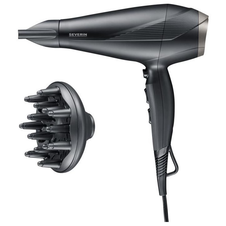 Seche-cheveux ionique - SEVERIN - HT 0167 - Pro - Diffuseur & Concentrateur - 2300 W - 3 niveaux de température - Noir