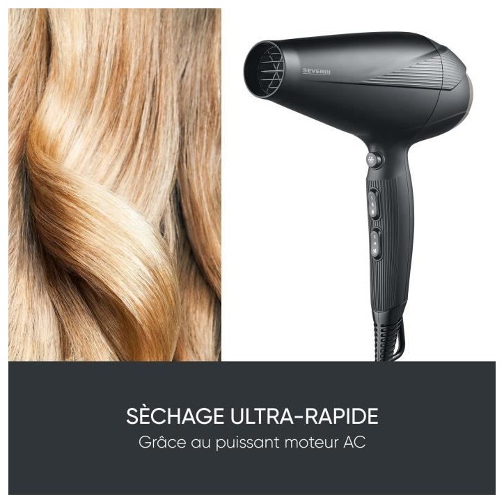 Seche-cheveux ionique - SEVERIN - HT 0167 - Pro - Diffuseur & Concentrateur - 2300 W - 3 niveaux de température - Noir