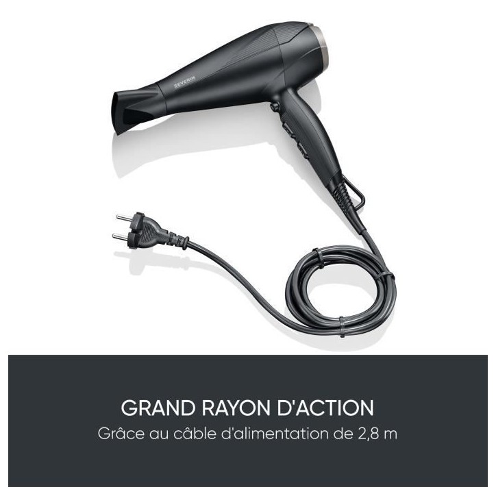 Seche-cheveux ionique - SEVERIN - HT 0167 - Pro - Diffuseur & Concentrateur - 2300 W - 3 niveaux de température - Noir
