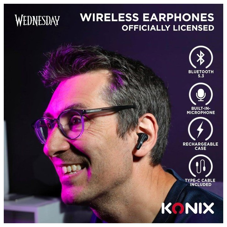 Ecouteurs - San fil - Konix - Mercredi - Smartphones et tablettes - Autonomie 6 h + 22 h boitier - Résistance IPX4 - Noir Ecouteurs - San fil - Konix - Mercredi - Smartphones et tablettes - Autonomie 6 h + 22 h boitier - Résistance IPX4 - Noir