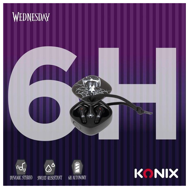 Ecouteurs - San fil - Konix - Mercredi - Smartphones et tablettes - Autonomie 6 h + 22 h boitier - Résistance IPX4 - Noir Ecouteurs - San fil - Konix - Mercredi - Smartphones et tablettes - Autonomie 6 h + 22 h boitier - Résistance IPX4 - Noir