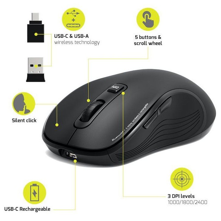 Souris sans fil - PORT Designs - 910010 - Bluetooth & 2.4 GHz - Essentielle - Noir Souris sans fil - PORT Designs - 910010 - Bluetooth & 2.4 GHz - Essentielle - Noir