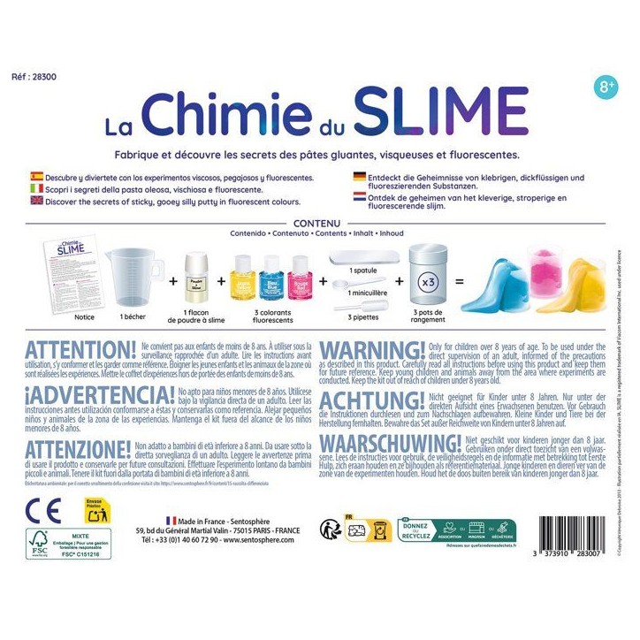 Kit Scientifique - SENTOSPHERE - La chimie du Slime - Pâtes gluantes - Gomme Origine Naturelle - Lavable facilement - Des 8 ans Kit Scientifique - SENTOSPHERE - La chimie du Slime - Pâtes gluantes - Gomme Origine Naturelle - Lavable facilement - Des 8 ans