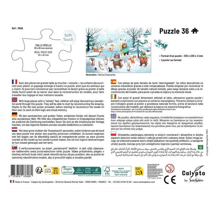 Puzzle - SENTOSPHERE - 36 pieces - Dans la neige - Toucher Soyeux - Impression 7 couleurs - Des 4 ans