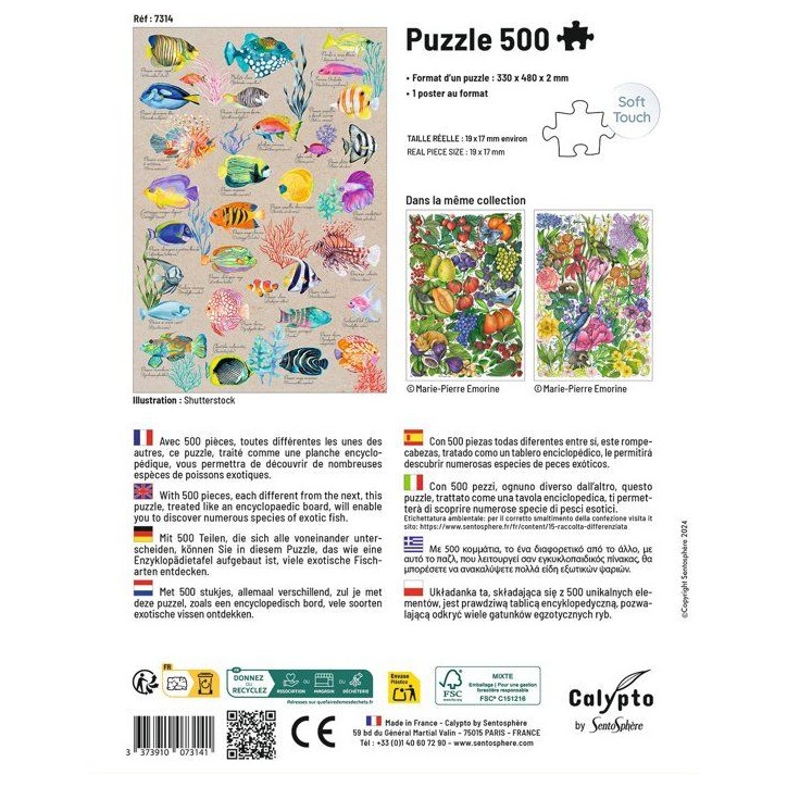 Puzzle - SENTOSPHERE - Calypto - 500 pieces - Poissons exotiques - Toucher soyeux - Des 8 ans Puzzle - SENTOSPHERE - Calypto - 500 pieces - Poissons exotiques - Toucher soyeux - Des 8 ans