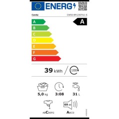 Lave-linge hublot CANDY CW50-BP12307U1-S - 5kg - 1200 tours/min - Clas