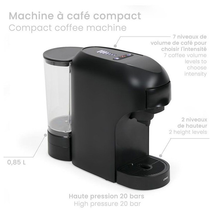 Machine a café multi-capsules 4-en-1 - LIVOO - DOD217N - 1400 W - 7 niveaux d'intensité du café - Noir Machine a café multi-capsules 4-en-1 - LIVOO - DOD217N - 1400 W - 7 niveaux d'intensité du café - Noir