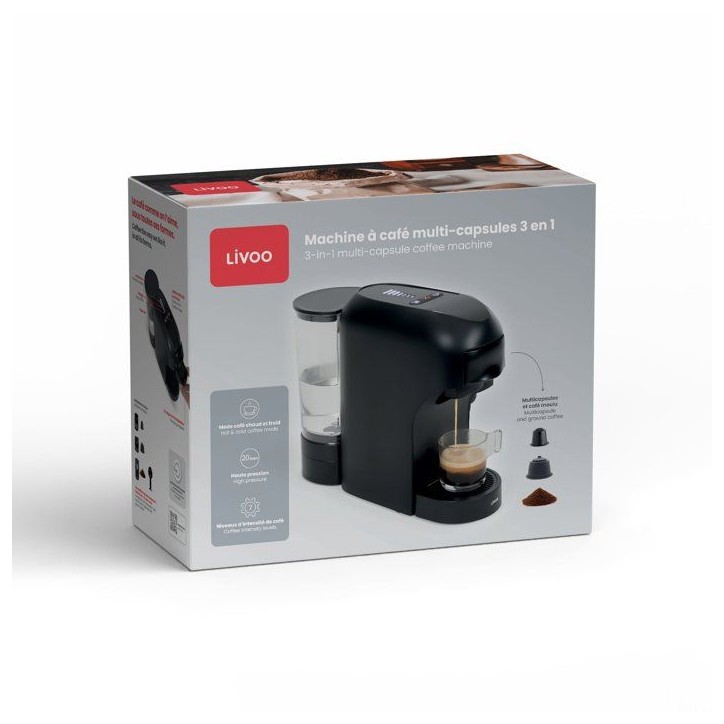 Machine a café multi-capsules 4-en-1 - LIVOO - DOD217N - 1400 W - 7 niveaux d'intensité du café - Noir Machine a café multi-capsules 4-en-1 - LIVOO - DOD217N - 1400 W - 7 niveaux d'intensité du café - Noir