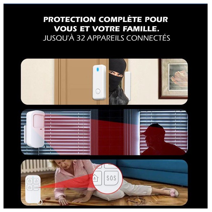 Kit d'alarme évolutif - KYF - 434Mhz - Wifi - Caméra IP PT 4MP avec sirene + Détecteur de mouvement/d'ouverture + 2 télécom Kit d'alarme évolutif - KYF - 434Mhz - Wifi - Caméra IP PT 4MP avec sirene + Détecteur de mouvement/d'ouverture + 2 télécom