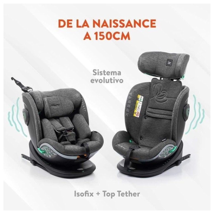 Siege auto - BABYAUTO - XPERTA GREY DOBBY - De la naissance a 12 ans - 0-36 kg - I-Size - ISOFIX - Pivotant 360° - ECE R129 Siege auto - BABYAUTO - XPERTA GREY DOBBY - De la naissance a 12 ans - 0-36 kg - I-Size - ISOFIX - Pivotant 360° - ECE R129