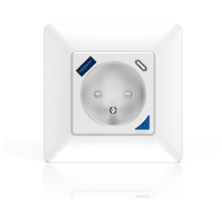 Prise encastrée connectée intérieure - KYF - Wifi - Avec compteur d'énergie + Prise USB et USB - C Prise encastrée connectée intérieure - KYF - Wifi - Avec compteur d'énergie + Prise USB et USB - C