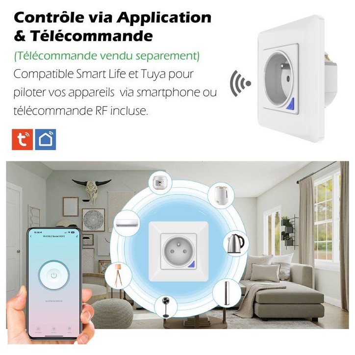 Prise encastrée connectée intérieure - KYF - Wifi - Avec compteur d'énergie