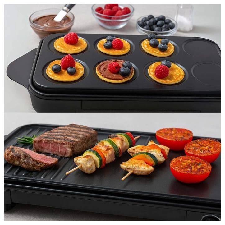 Appareil 2-en-1 crepiere et plancha grill - LIVOO - DOC349N - 1500 W - 8 mini crepes Ø 11,5 cm - Sans PFAS - Noir Appareil 2-en-1 crepiere et plancha grill - LIVOO - DOC349N - 1500 W - 8 mini crepes Ø 11,5 cm - Sans PFAS - Noir