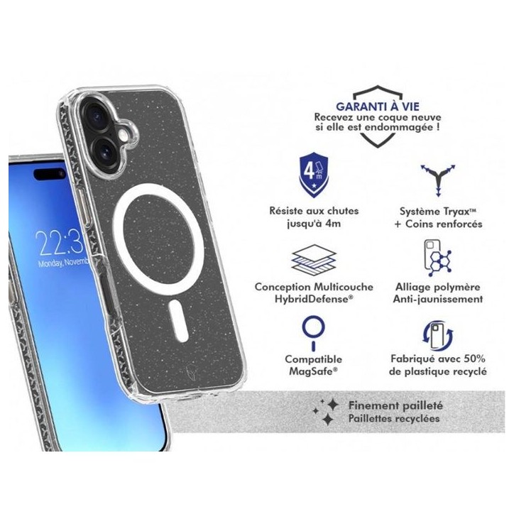 Coque FC Air Xtrem MagSafe - IPhone17 - Recyclé - Paillettes Coque FC Air Xtrem MagSafe - IPhone17 - Recyclé - Paillettes
