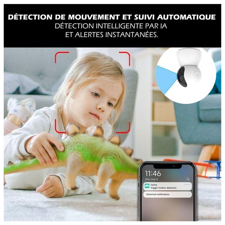 Caméra intérieure filaire - KYF - Rotative - Full HD - 4MP Motorisée P/T - Sirene intégrée Caméra intérieure filaire - KYF - Rotative - Full HD - 4MP Motorisée P/T - Sirene intégrée