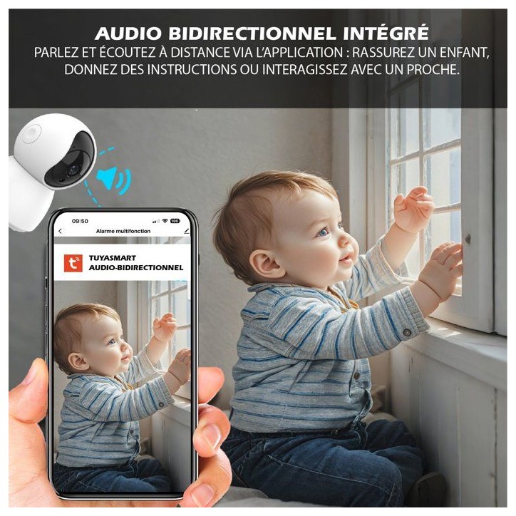 Caméra intérieure filaire - KYF - Rotative - Full HD - 4MP Motorisée P/T - Sirene intégrée Caméra intérieure filaire - KYF - Rotative - Full HD - 4MP Motorisée P/T - Sirene intégrée