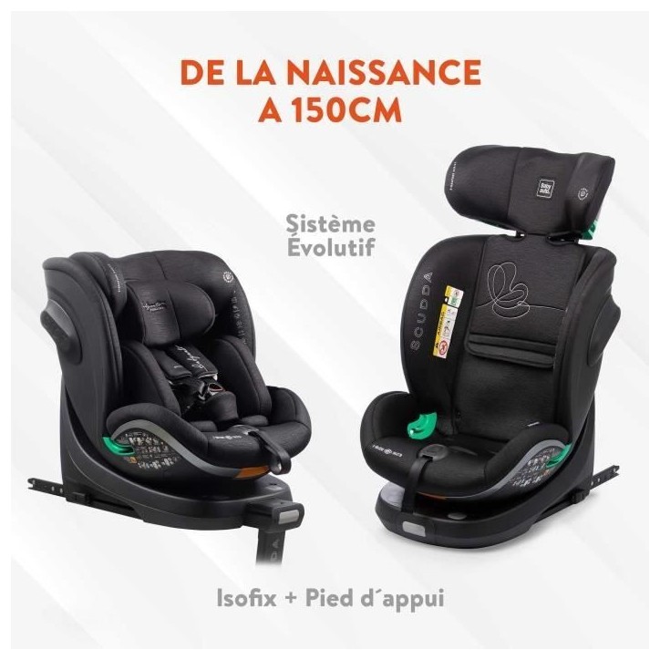 Siege auto - BABYAUTO - SCUDDA GREY DOBBY - De la naissance a 12 ans - 0-36 kg - I-Size - ISOFIX - Pivotant 360° - ECE R129 Siege auto - BABYAUTO - SCUDDA GREY DOBBY - De la naissance a 12 ans - 0-36 kg - I-Size - ISOFIX - Pivotant 360° - ECE R129