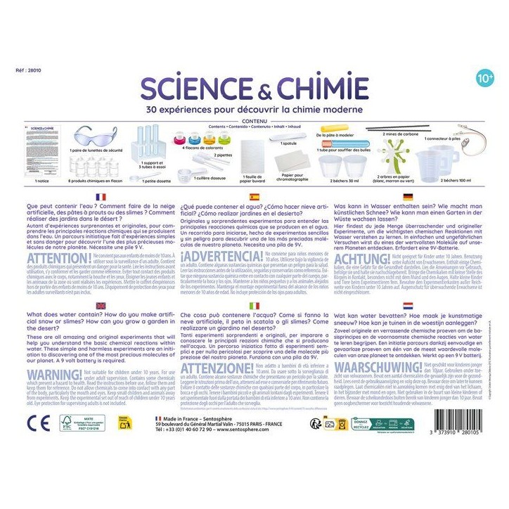 Kit Scientifique - SENTOSPHERE - Science et Chimie - 30 expériences - 12 matieres premieres - Des 8 ans